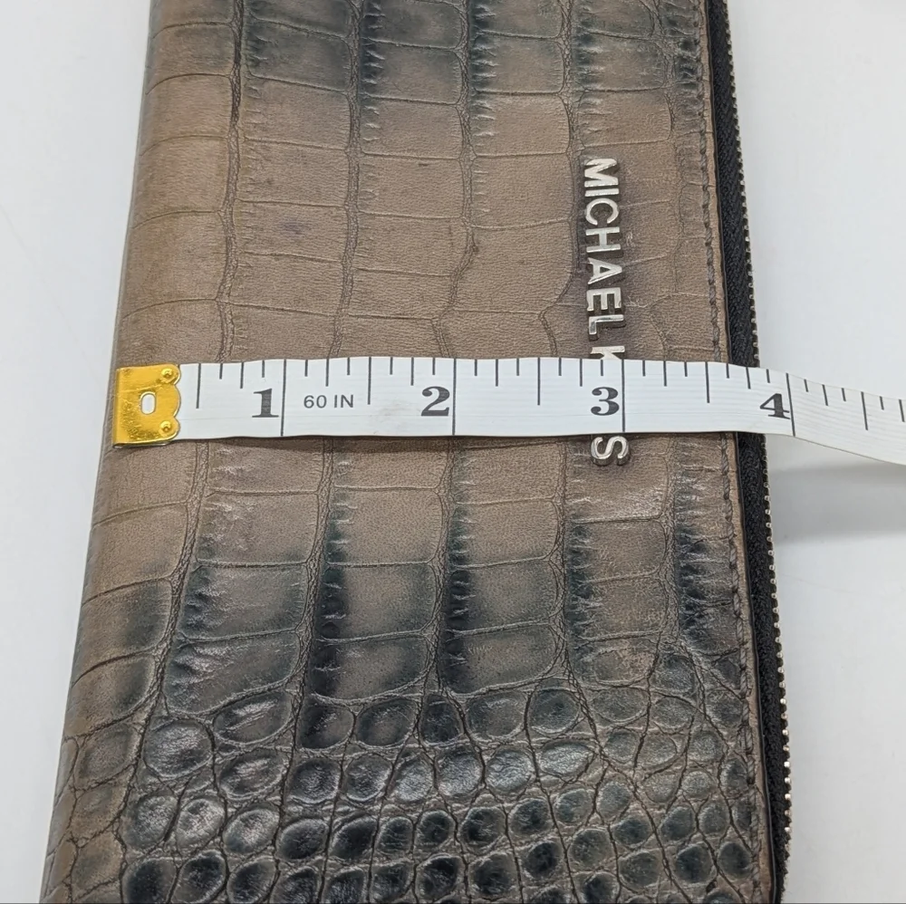 Michael Kors Black Tan Crocodile Leather Zip Wallet